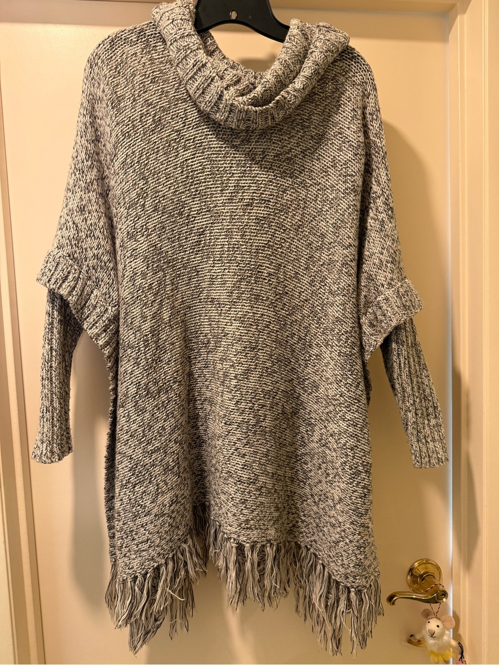 Quinn Gray Marled Fringe Cowl Neck Sweater